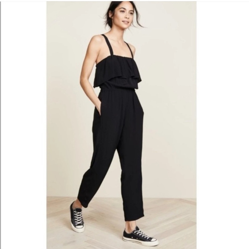 Madewell Size Large Apron Ruffle Black Jumpsuit Adjustable Criss-Cross Straps